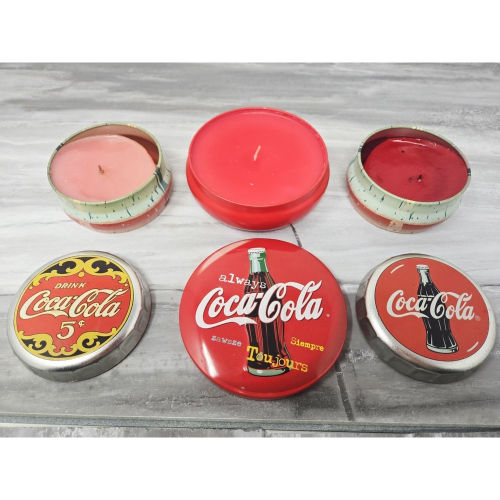 Vintage 3 Coca Cola Novelty Candles Classic Soda Coke ScenTins Potpourri Cin App